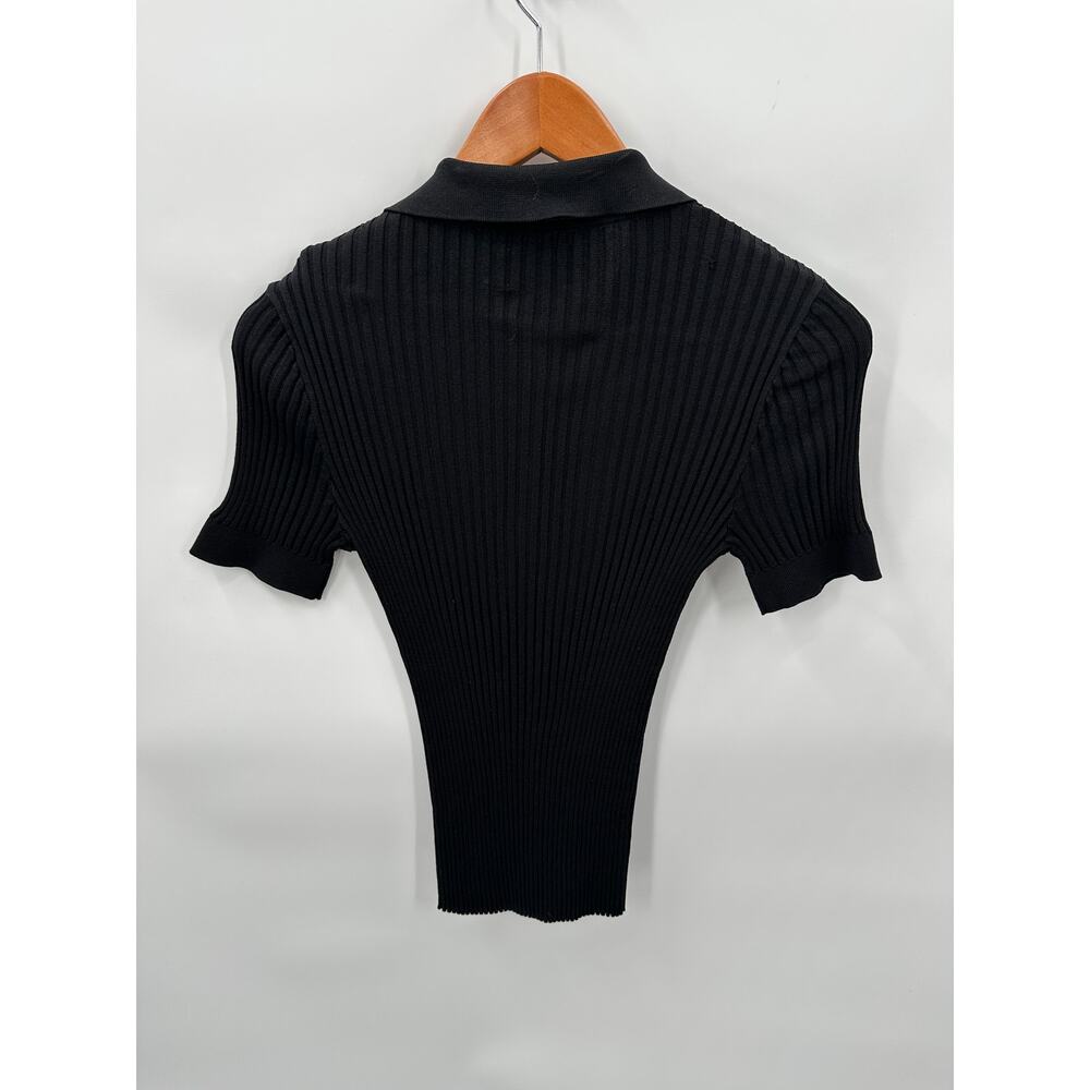 FRANK & OAK Ribbed Black Short Sleeve Collared Top // M - Picture 8 of 8